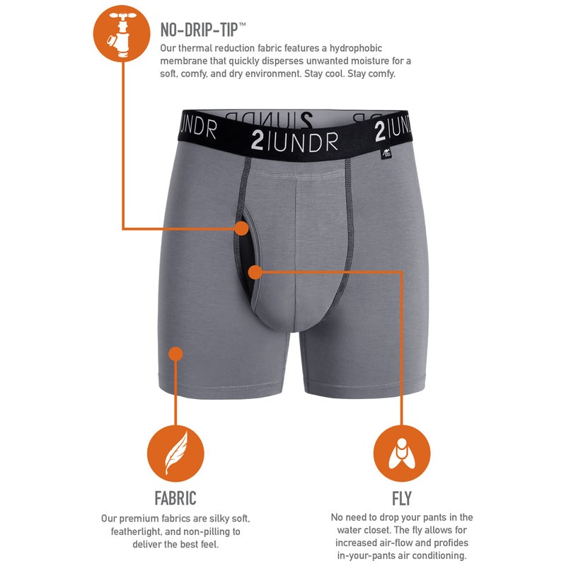 2UNDR Men's 6" Swing Shift Boxer Briefs, Grey/Blue, X-Large - Image 3